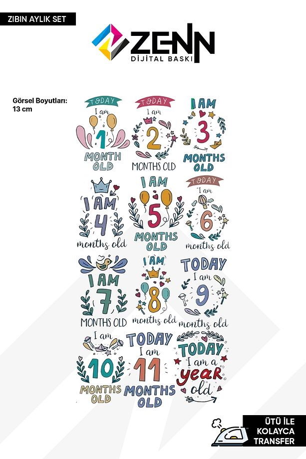 Zıbın Bebek 12 Ay Set Ütü İle Yapışan Dtf Baskı - 1