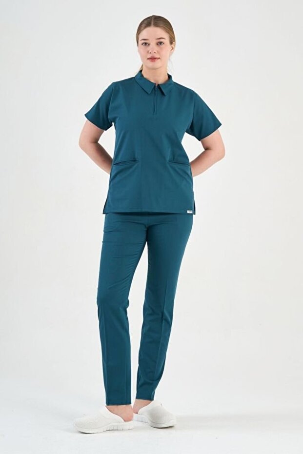 Lycra Dark Petrol Green Polo Neck Suit