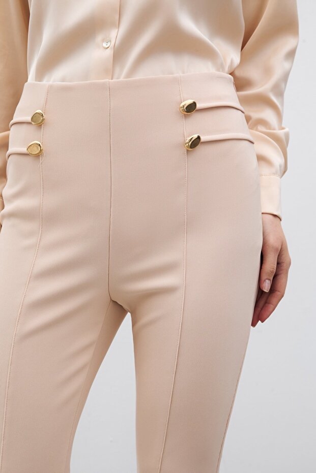 İspanyol Paça Pantolon - Bej - 7