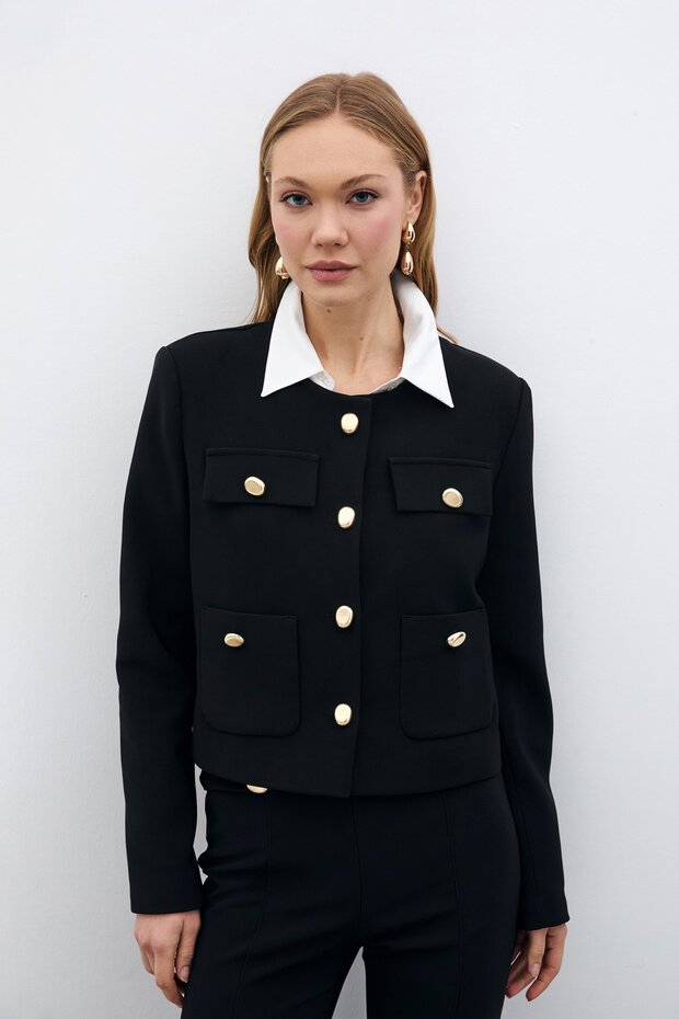 سترة قصيرة بأزرار - أسود - 3