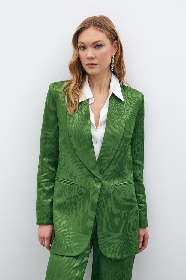 سترة ساتان منقوشة - أخضر - 5