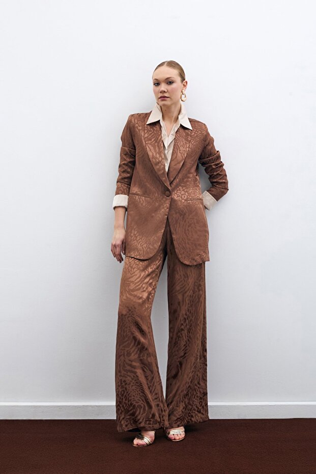 بنطلون ستان منقوش - بني - 1