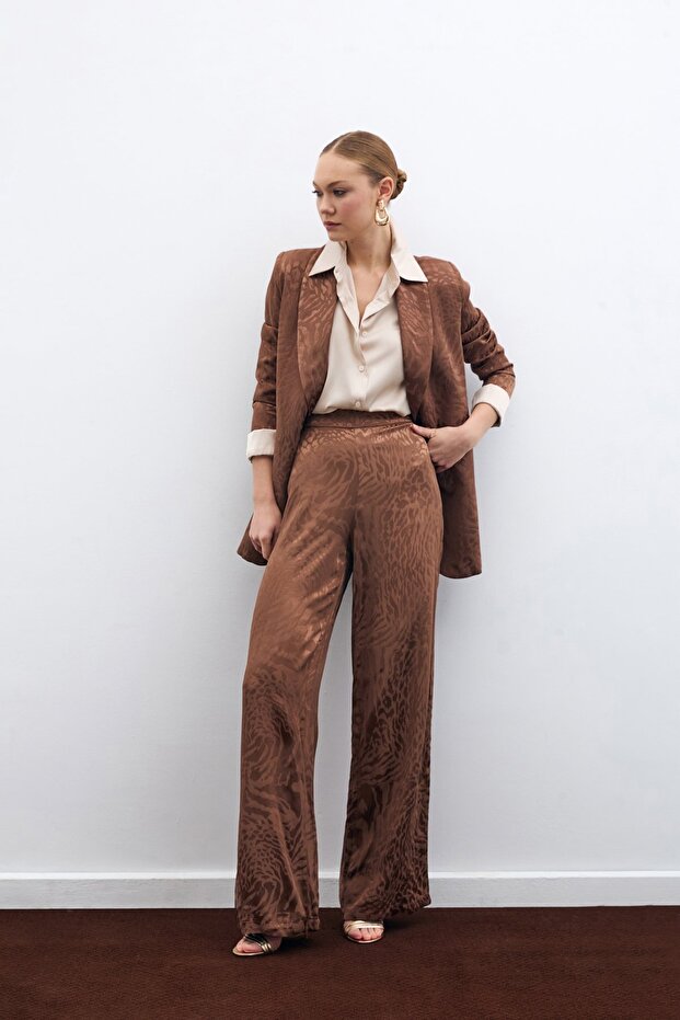 بنطلون ستان منقوش - بني - 5