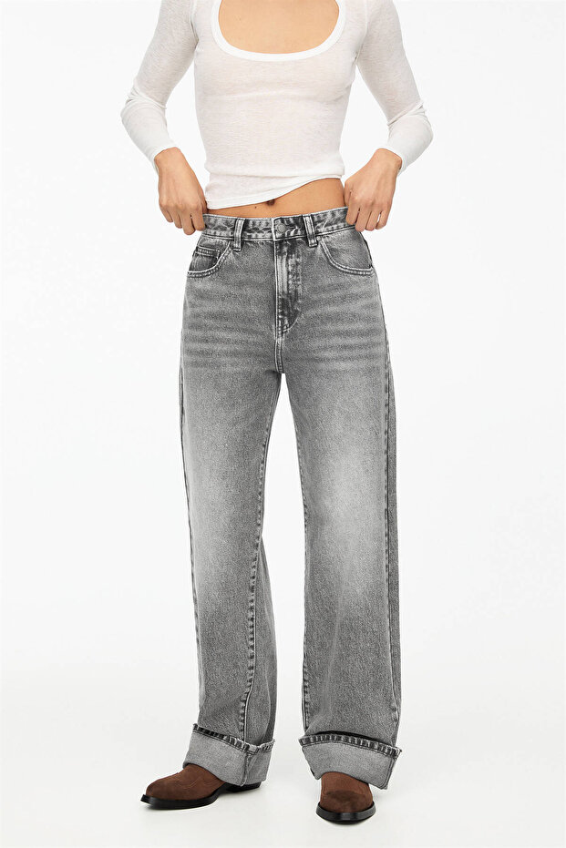 Kıvrık paçalı straight baggy jean - 5