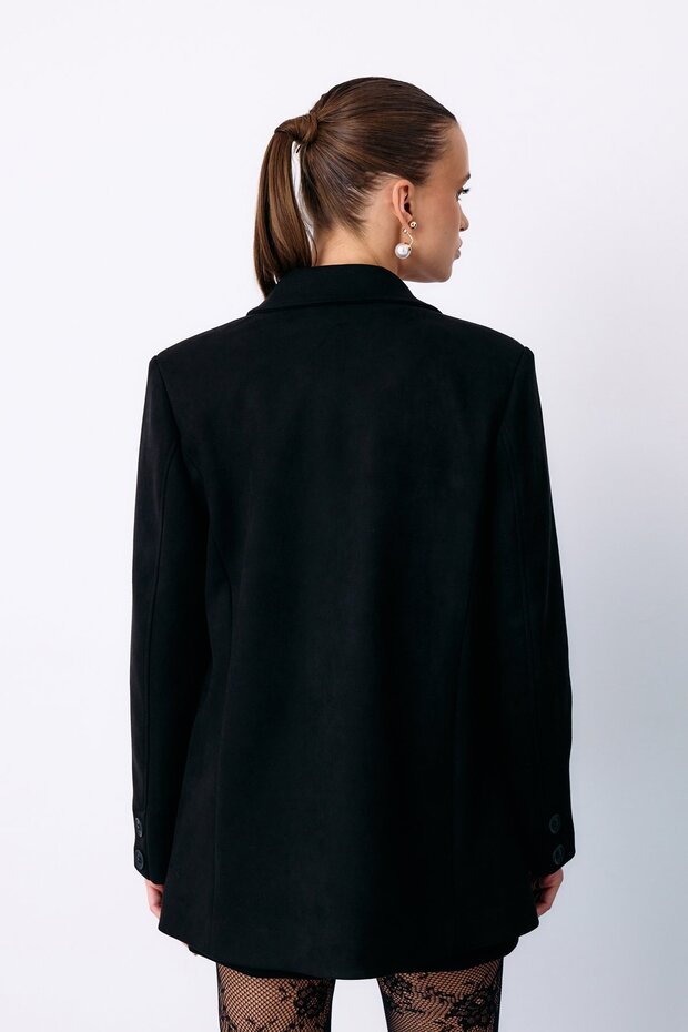 سترة من جلد الغزال بأزرار - أسود - 8