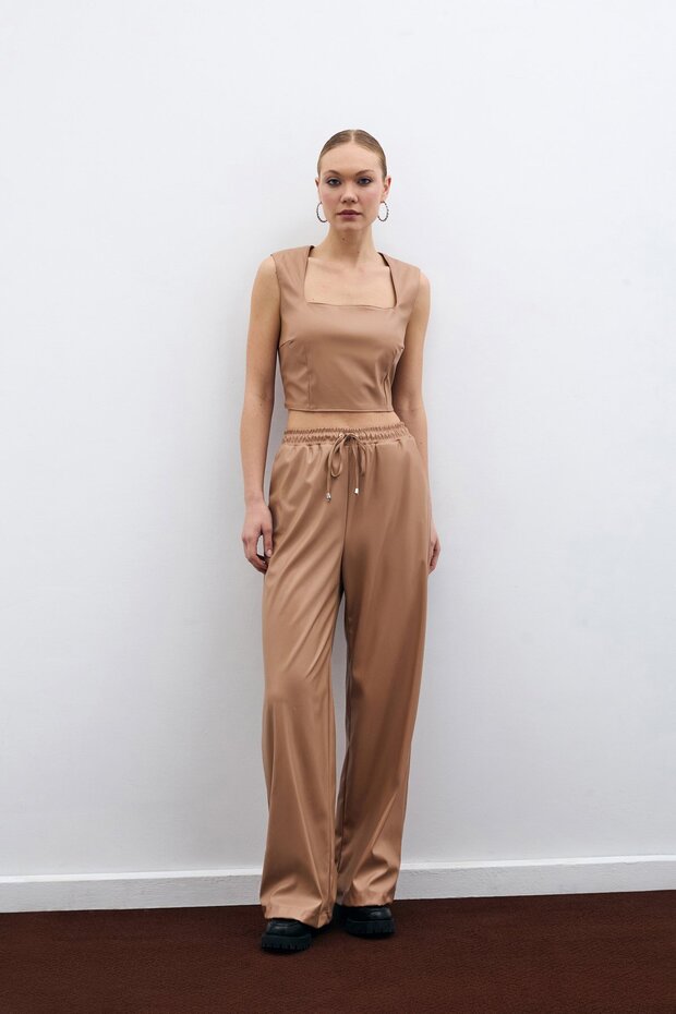Casual Leather Trousers - Beige