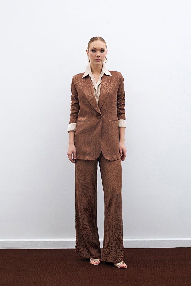 بنطلون ستان منقوش - بني - 2