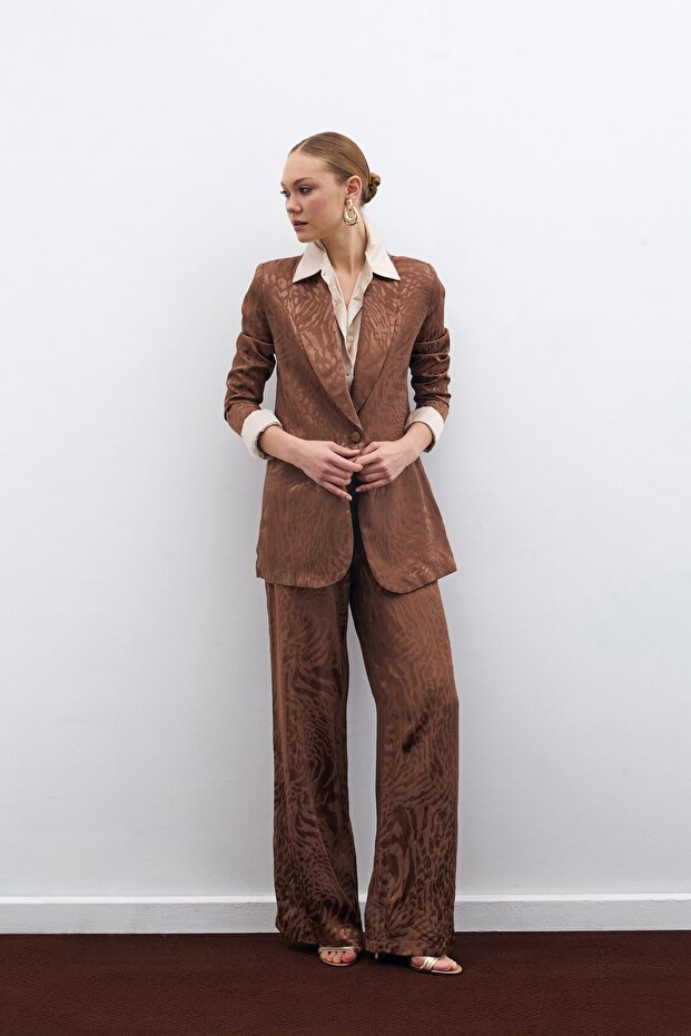 بنطلون ستان منقوش - بني - 3