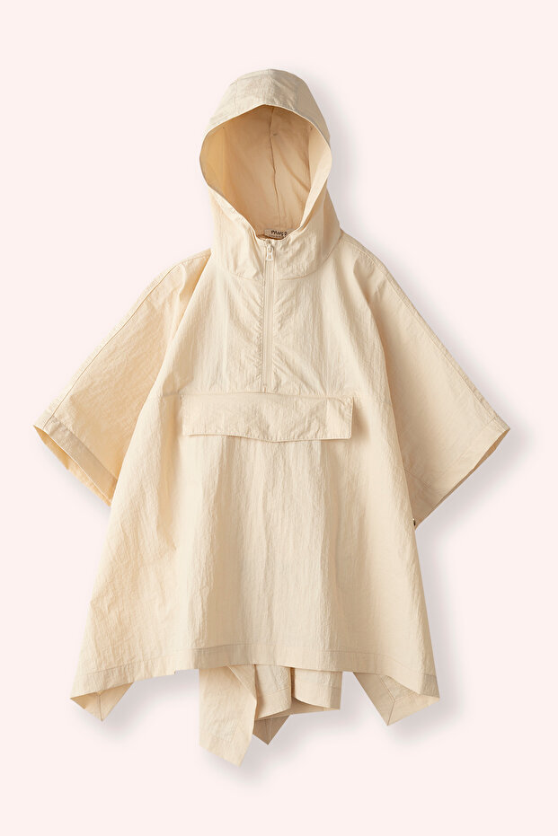 Girl's Hooded Raincoat with Pockets and Half Zipper That Can Be Folded into a Bag