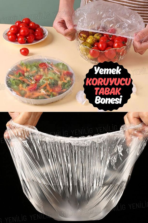 Yiyecek Tazeliğini Koruyan Tabak Bonesi Seti – 100 Adet Lastikli ve Sağlam 22 cm Örtü - 5
