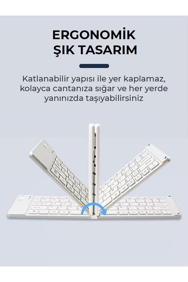 Ultra ince Katlanabilir Şarj Edilebilir Android/iOS/Windows Uyumlu Kablosuz Bluetoothlu Klavye - 3