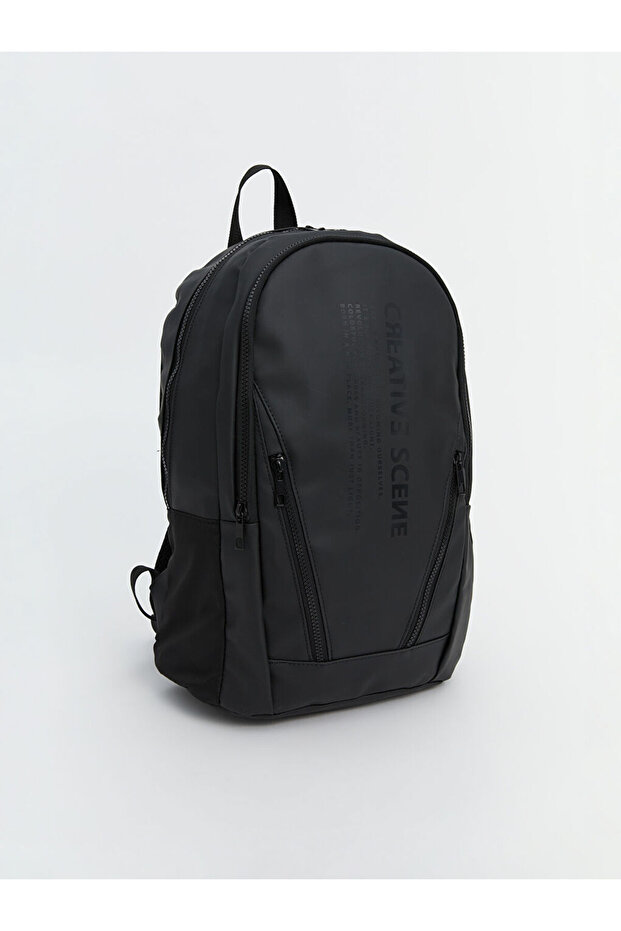 Black Plain Zippered Men's Backpack