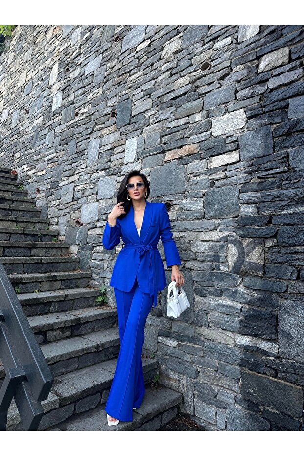 Women's Jacket and Trousers Suit with Belt