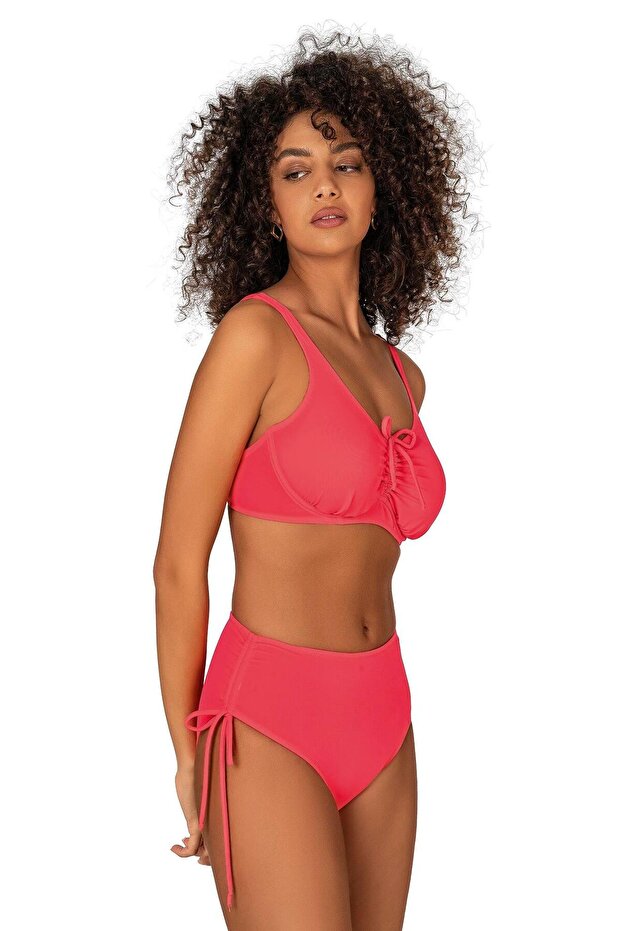 Pink Bikini Set - Plus Size with Underwire Support and Tie Detail