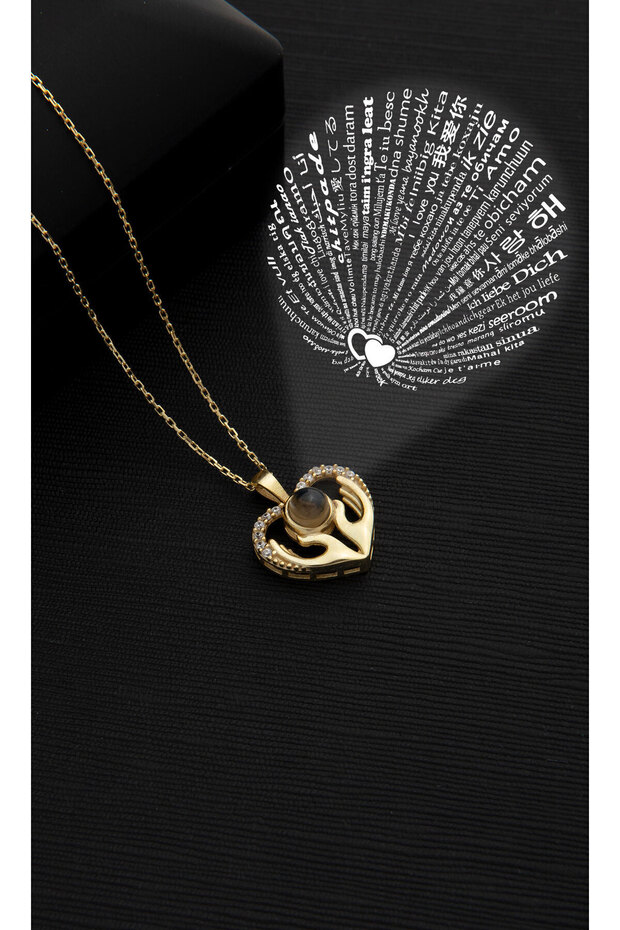 Işıklı Kutuda 100 Dilde Seni Seviyorum Yazılı Kalpli Kolye ( Yazıyı İki Elle Tutan Kolye) - 1
