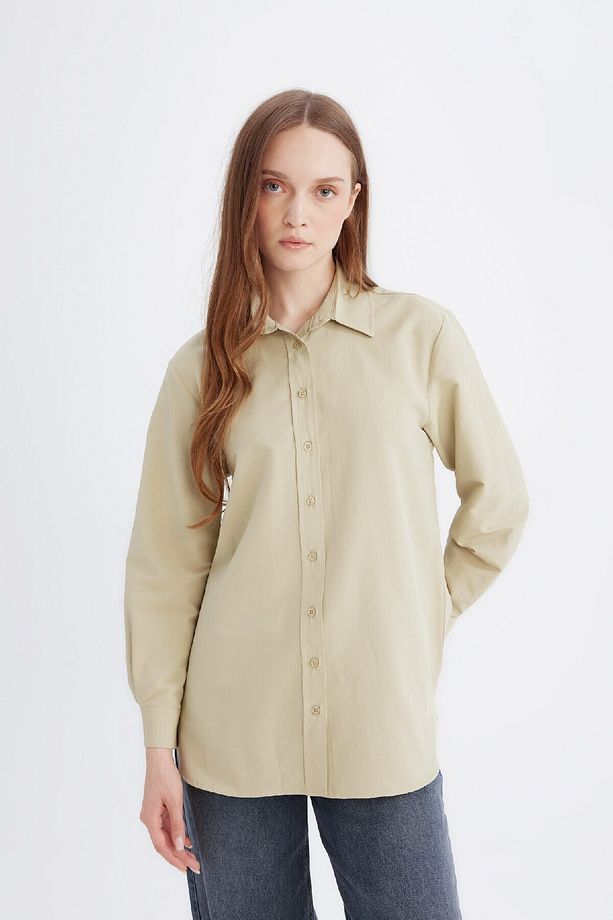 Relax Fit Basic Düz Poplin Uzun Kollu Gömlek Tunik D7341ax25sp - 3