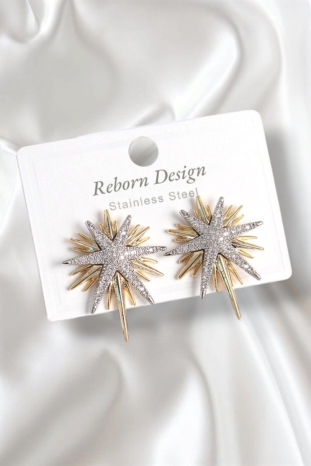 Brass Gold Color Zircon Stone Polar Star Model Women's Earrings