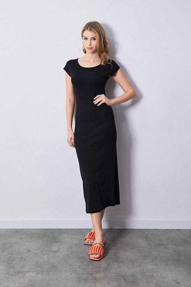 Basic Ribbed Slit Dress - 1