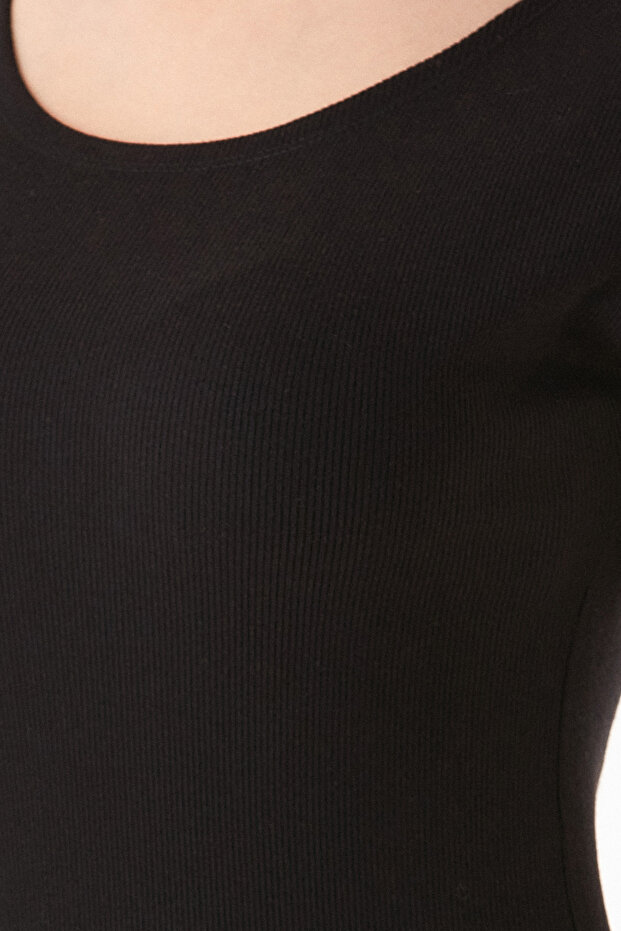 Basic Ribbed Slit Dress - 7