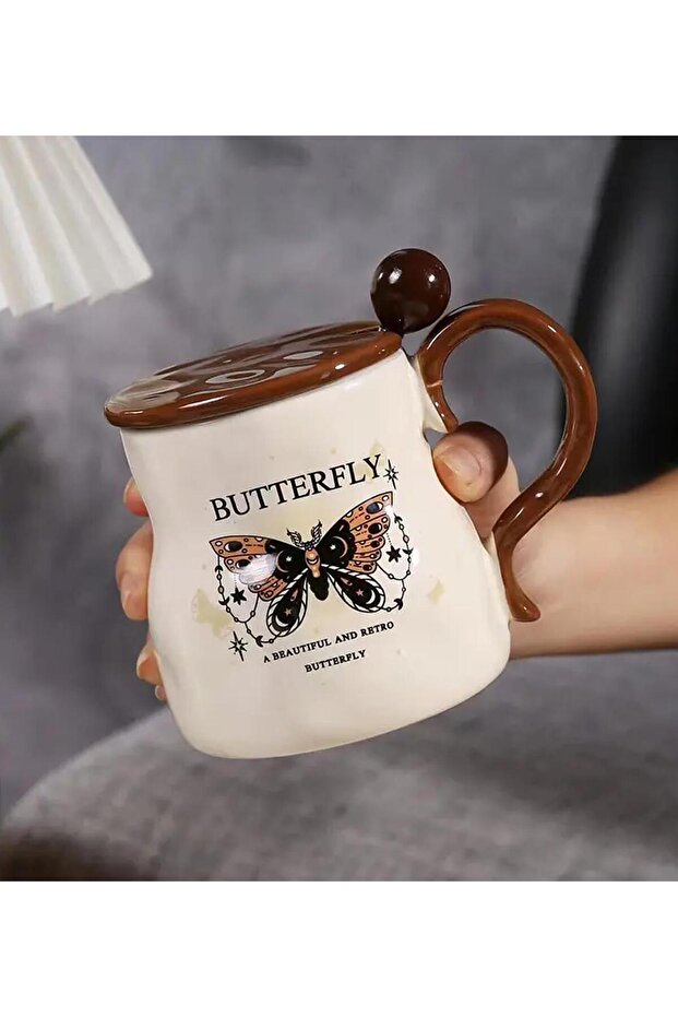 Vintage Butterfly Pattern Ceramic Mug - 3