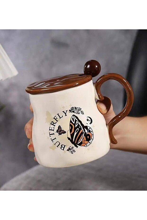 Vintage Butterfly Pattern Ceramic Mug - 6