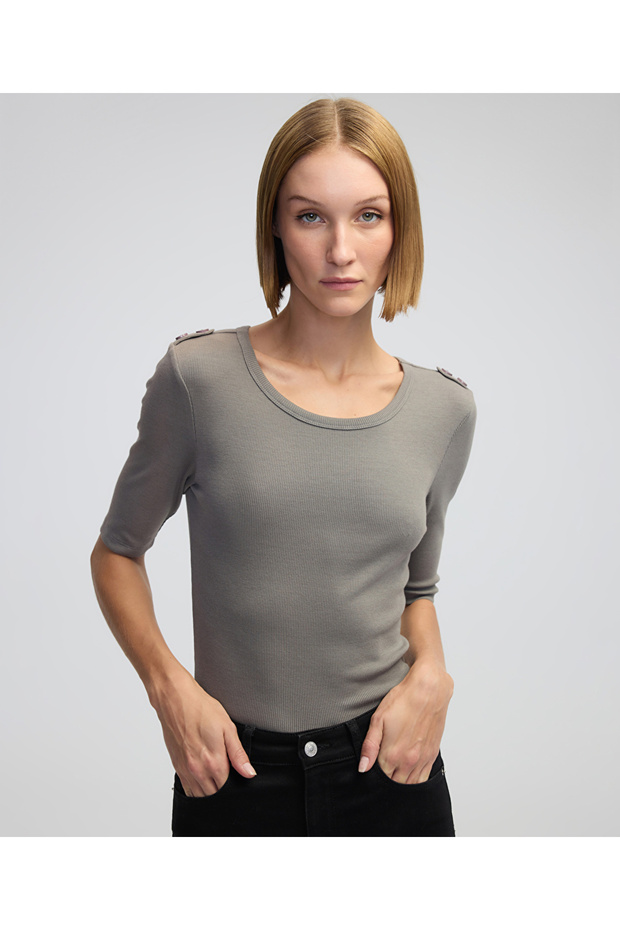 Düğmeli basic tişört - 1