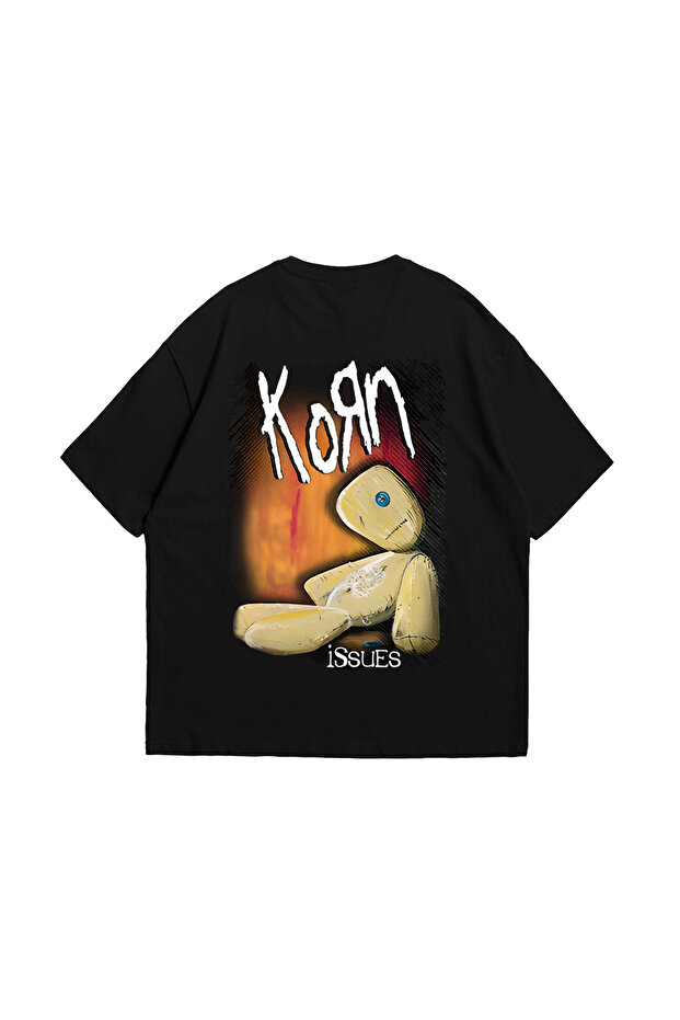 Korn Back Printed Oversize Unisex Black T-shirt