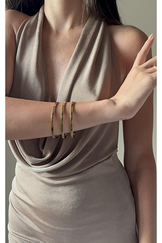 - Düz Basic Model Üçlü Çelik Ajda Bileklik - 6