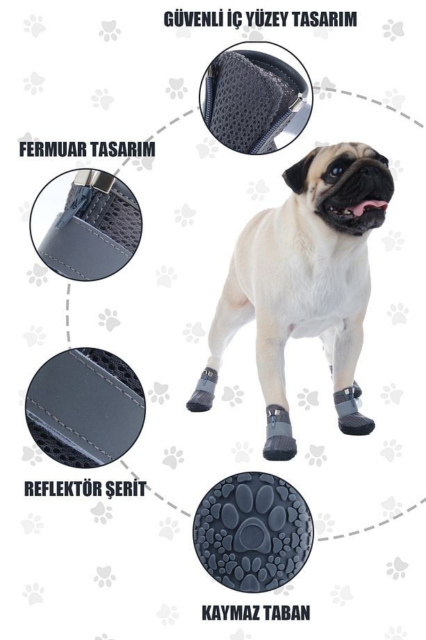 Köpek Ayakkabısı - Reflektörlü, Fermuarlı Köpek Ayakkabısı - Kaydırmaz Kauçuk Taban Köpek Ayakkabısı - 7