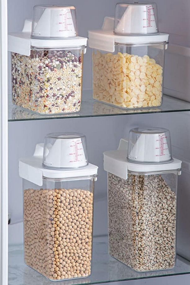 3 Lü Sızdırmaz Depolama Sıvı Toz Deterjan Saklama Kutusu- Ölçekli Kap 1100 ML 1800 ML 2300 ML - 7