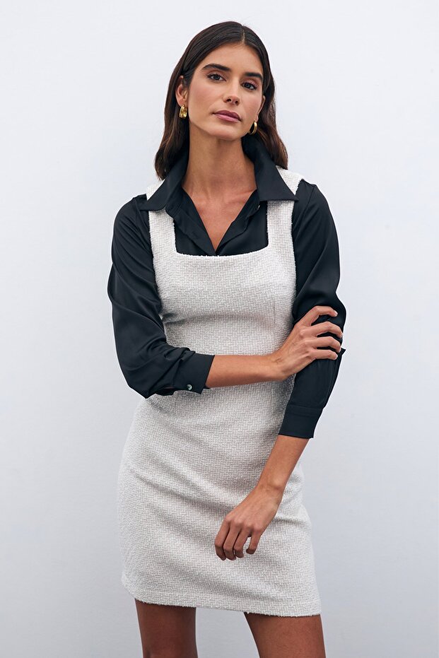 Mini Tüvit Elbise - Taş - 7