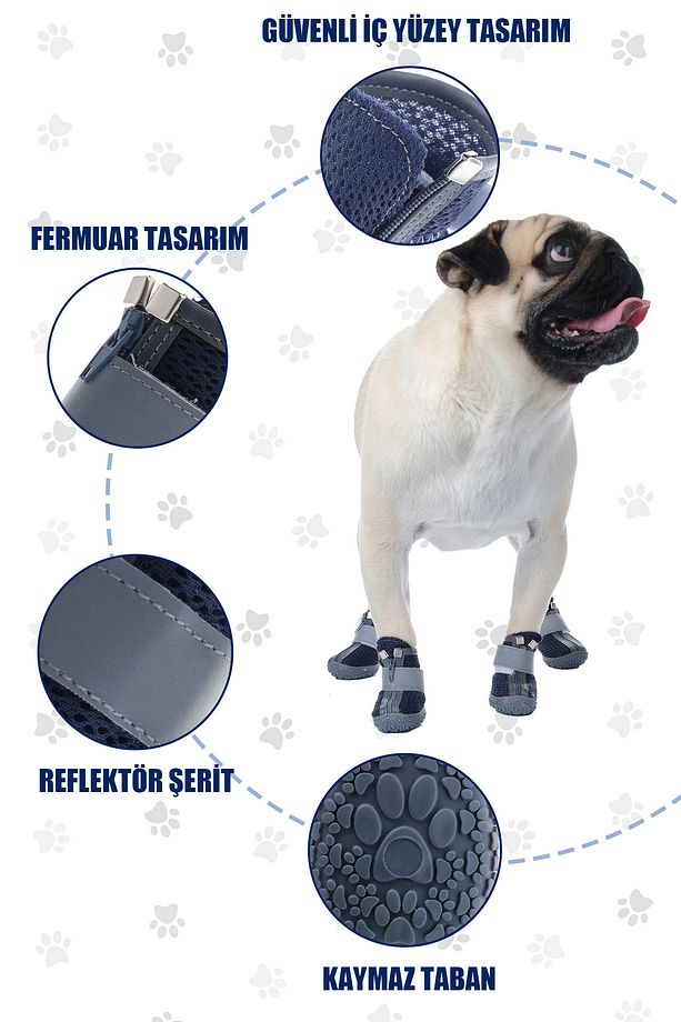 Köpek Ayakkabısı - Reflektörlü Lacivert Köpek Ayakkabısı - Kaydırmaz Kauçuk Taban Köpek Ayakkabısı - 7
