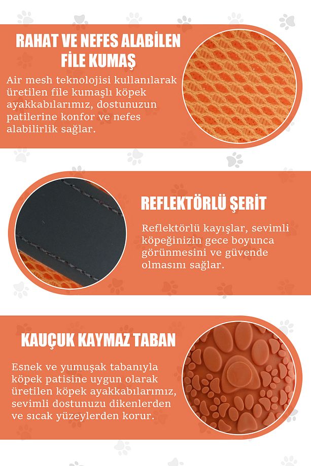Köpek Ayakkabısı - Reflektörlü Turuncu Köpek Ayakkabısı - Kaydırmaz Kauçuk Taban Köpek Ayakkabısı - 8