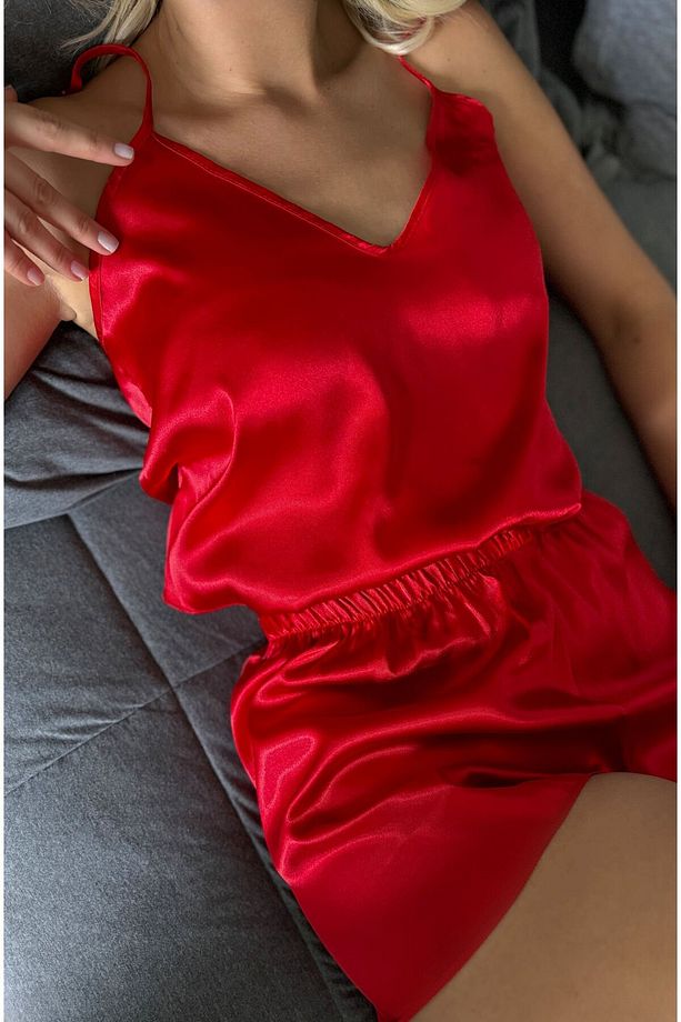 Ivorie Kırmızı Saten Şortlu Pijama Takım - 2