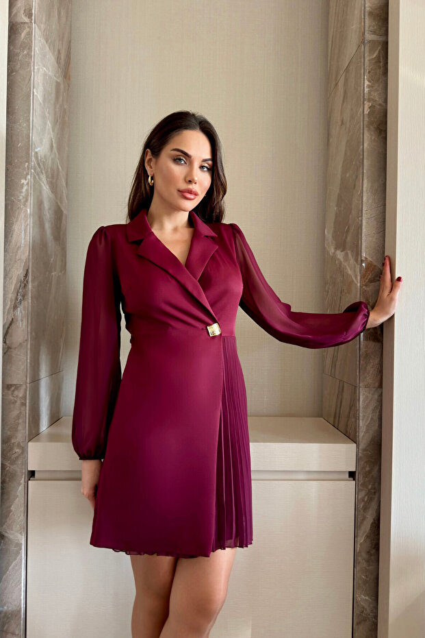 Şifon Kollu Double Elbise - 1