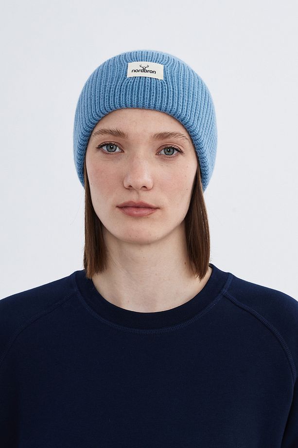 Unisex Açık Mavi Triko Akrilik Yumuşak Bere Logolu Esnek Triko Kışlık Çift Katlamalı Basic Mali - 2