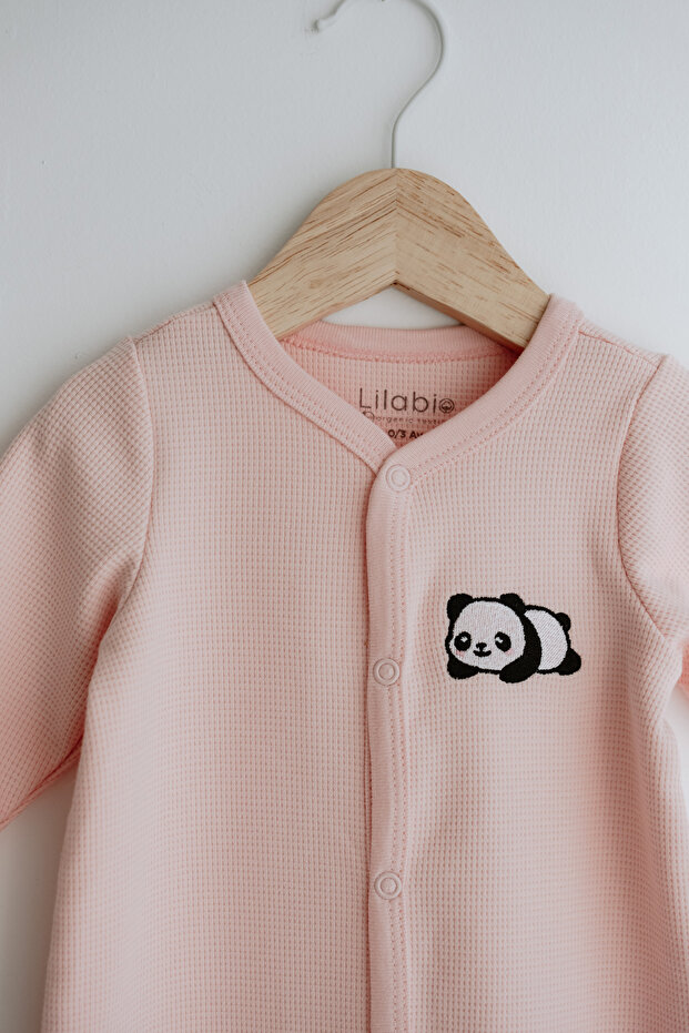 Uzun Kollu Nakış İşlemeli Waffle Kumaş Bebek Tulum - 5