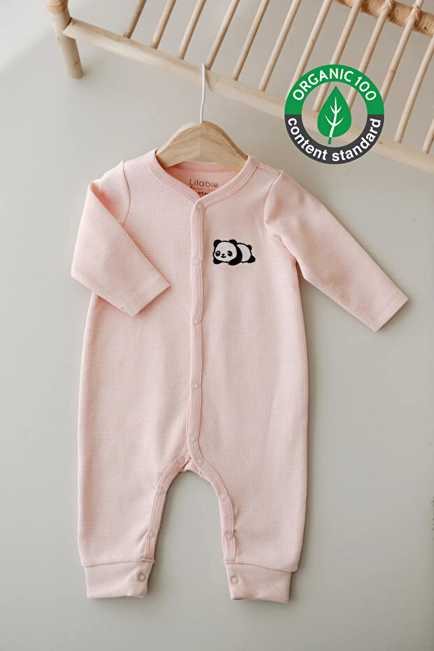 Uzun Kollu Nakış İşlemeli Waffle Kumaş Bebek Tulum - 1