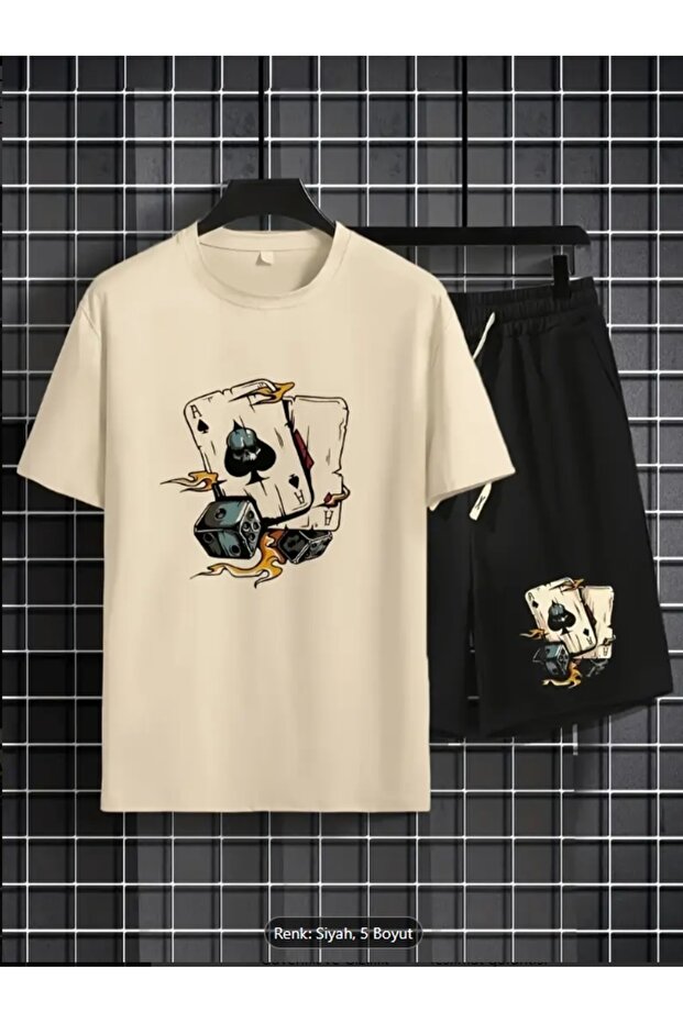 Poker Printed Comfortable Summer Men's Oversize Crew Neck Sub Top Suit