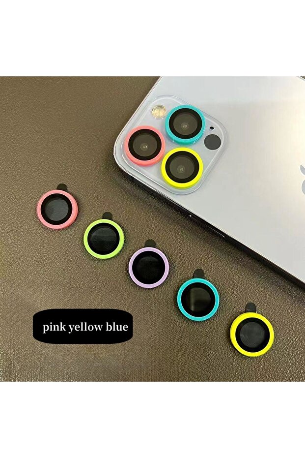 15pro 15proMax(3pcs pink yellow blue Luminous Ceramic Camera Protector Film For IPhone 14 13 12 11