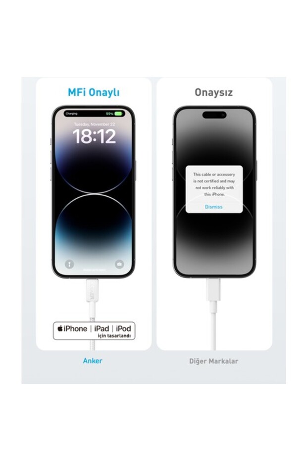 322 USB-C to Apple iPhone Lightning 1.8m MFI Lisanslı Şarj/Data Kablosu - Beyaz - A81B6 - 4