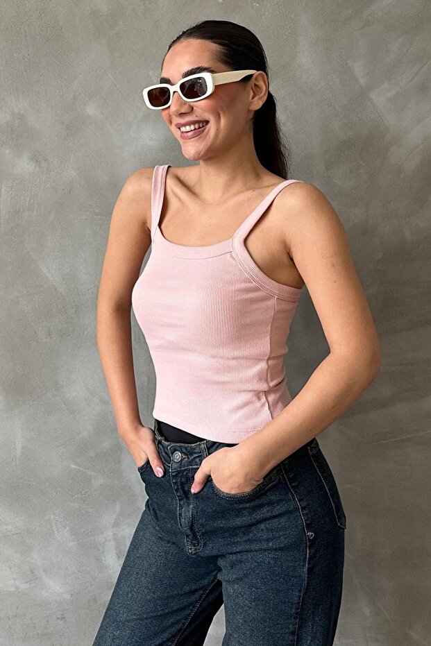 Pembe Fitilli Görünümlü Askılı Basic Atlet MG2236 - 5