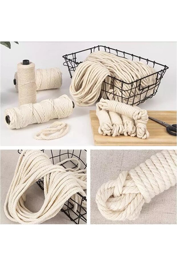 4 مم 100 متر ديكور بوهو مصنوع يدويًا من المكرمية 1/2/3/4/5/6/8/10 مم خيط قطني بيج حبل حبل ملتوي - 5