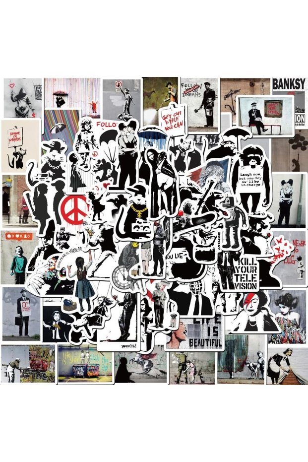69PCS 67PCS Banksy Sculptures Flower Thrower Stickers Cool Street Art Graffiti Decals for Luggage La