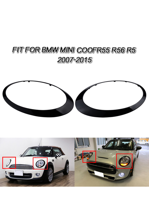 2X Gloss Black Headlight Trim Rings Bezel Cover For 2007-2015 Mini Cooper R55 R56 R57