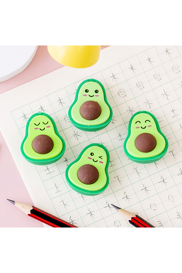 random4pcs 4PCS Cute Kawaii Avocado Student Stationery School Office Supplies Children Erasers for K