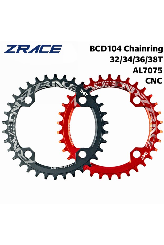 Black 32T ZRACE Chainrings Chainwheels 32T/34T/36T/38T BCD104, Narrow Width tooth AL7075 CNC for MTB