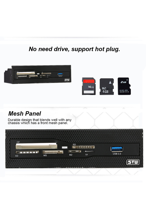 لوحة معلومات متعددة الوظائف لقارئ البطاقات الداخلية مقاس 5.25 بوصة ولوحة التحكم الأمامية للكمبيوتر الشخصي ودعم USB 3.0 وCF XD وMS... - 5