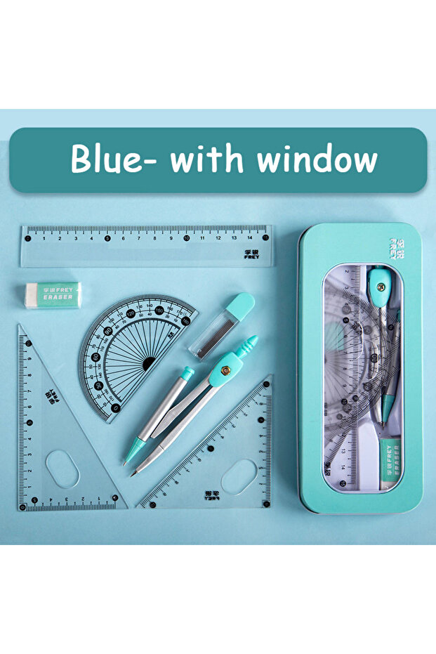 blue 7 Pcs/set Mathematical Rulers Set Multi-function Professional Compass Ruler Drawing Tools Schoo