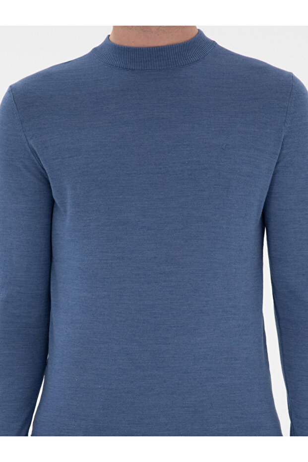 Koyu Mavi Slim Fit Yün Karışımlı Çeyrek Balıkçı Yaka Basic Triko Kazak 50296402-VR032 - 6